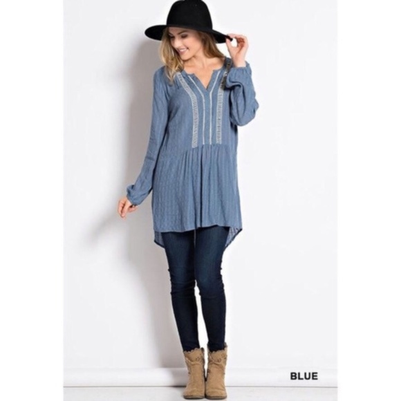 Tops - Blue Lace Insert Detail Relaxed Tunic